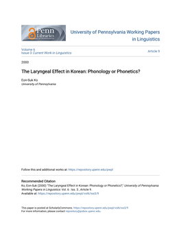 The Laryngeal Effect in Korean: Phonology Or Phonetics?