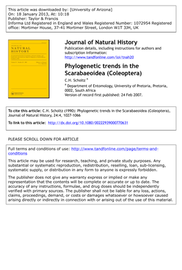 Phylogenetic Trends in the Scarabaeoidea (Coleoptera) C.H