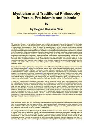 Mysticism and Traditional Philosophy in Persia, Pre-Islamic and Islamic by by Seyyed Hossein Nasr