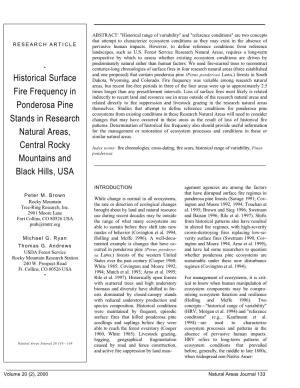 Historical Surface Fire Frequency in Ponderosa Pine Stands In