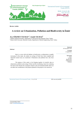 A Review on Urbanization, Pollution and Biodiversity in İzmir
