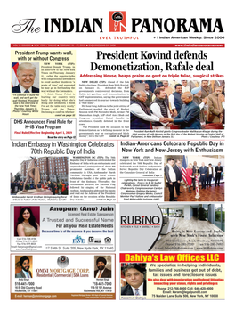 President Kovind Defends Demonetization, Rafale Deal