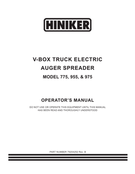 V-Box Truck Electric Auger Spreader Model 775, 955, & 975