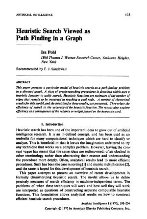 Heuristic Search Viewed As Path Finding in a Graph