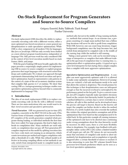 On-Stack Replacement for Program Generators and Source-To-Source Compilers