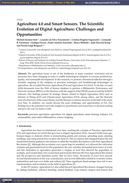 Agriculture 4.0 and Smart Sensors. the Scientific Evolution of Digital Agriculture: Challenges and Opportunities
