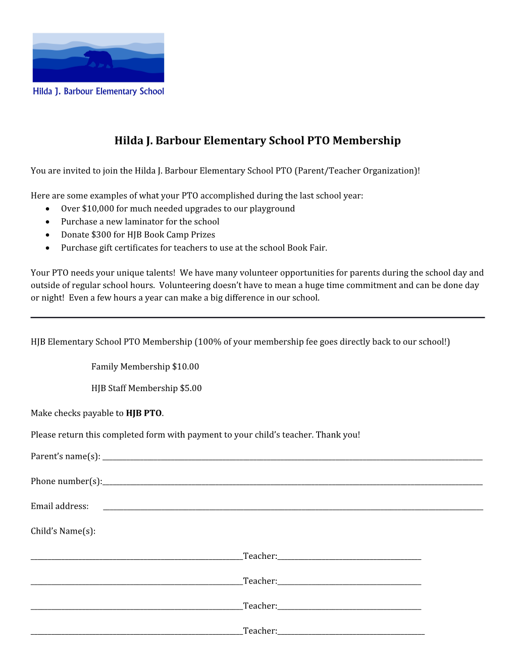 Hilda J. Barbour Elementary School PTO Membership