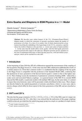 Extra Quarks and Bileptons in BSM Physics in a 331 Model