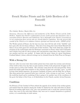 French Worker Priests and the Little Brothers of De Foucauld