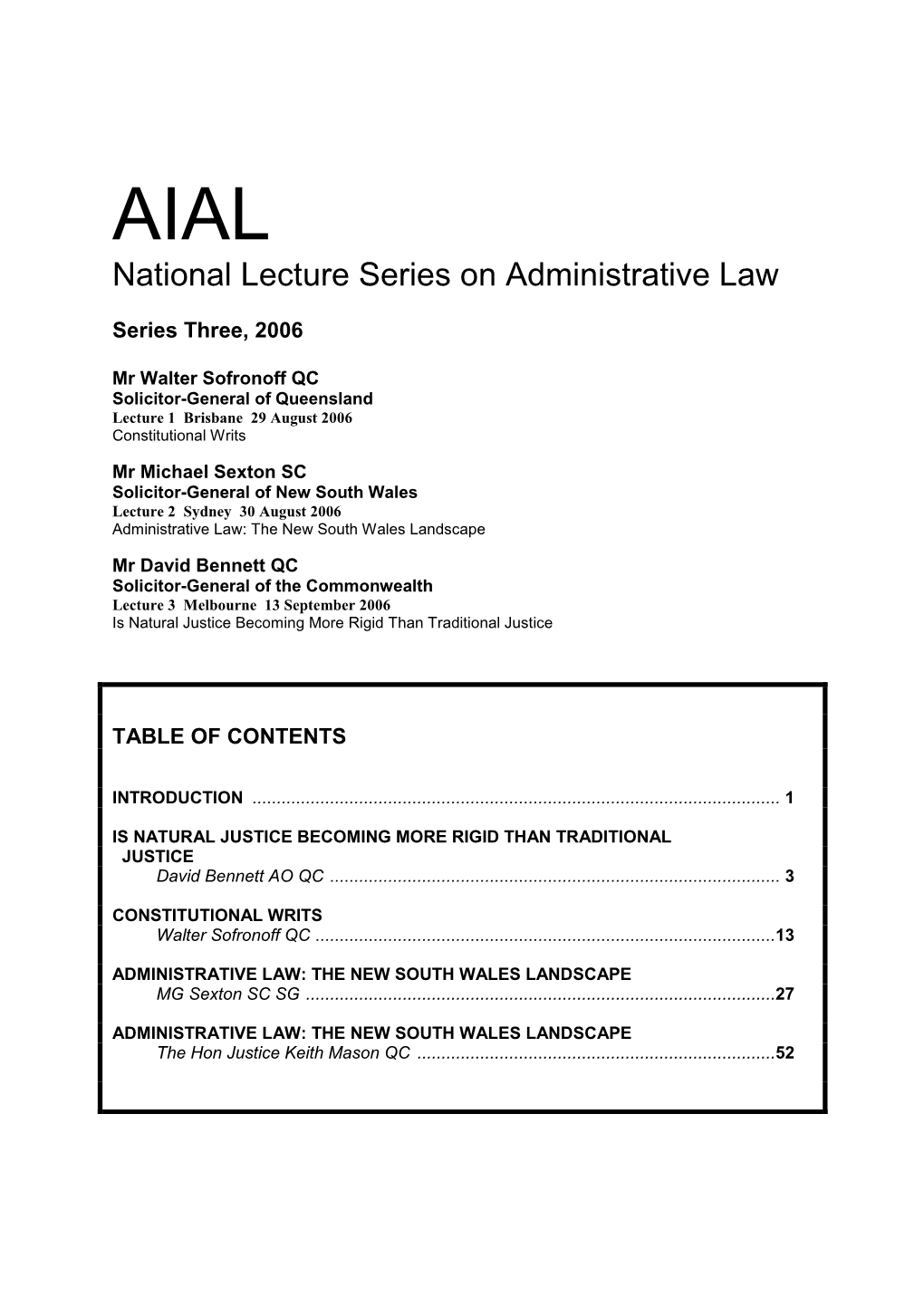 AIAL National Lecture Series on Administrative Law