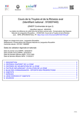 Cours De La Truyère Et De La Rimeize Aval (Identifiant National : 910007440)