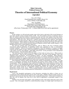 Theories of International Political Economy Fall 2013