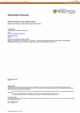 Aberystwyth University DNA Extraction from Spider Webs