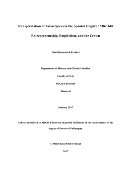 Transplantation of Asian Spices in the Spanish Empire 1518-1640