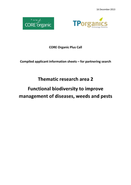 Thematic Research Area 2 Functional Biodiversity to Improve Management of Diseases, Weeds and Pests