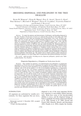 Breeding Dispersal and Philopatry in the Tree Swallow