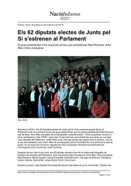 Els 62 Diputats Electes De Junts Pel Sí S'estrenen Al Parlament
