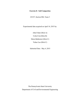 Exercise 8: Soil Compaction CE337, Section 006, Team 3 Experimental