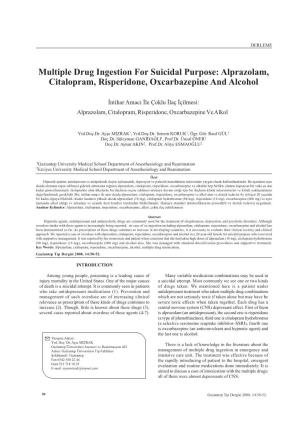Multiple Drug Ingestion for Suicidal Purpose Alprazolam, Citalopram