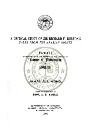 A Critical Study of Sir Richard F. Burton's Tales from 1001 Arabian Nights