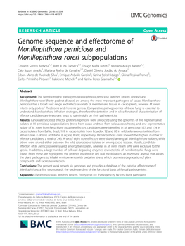 Genome Sequence and Effectorome of Moniliophthora Perniciosa and Moniliophthora Roreri Subpopulations Ceslaine Santos Barbosa1,2, Rute R