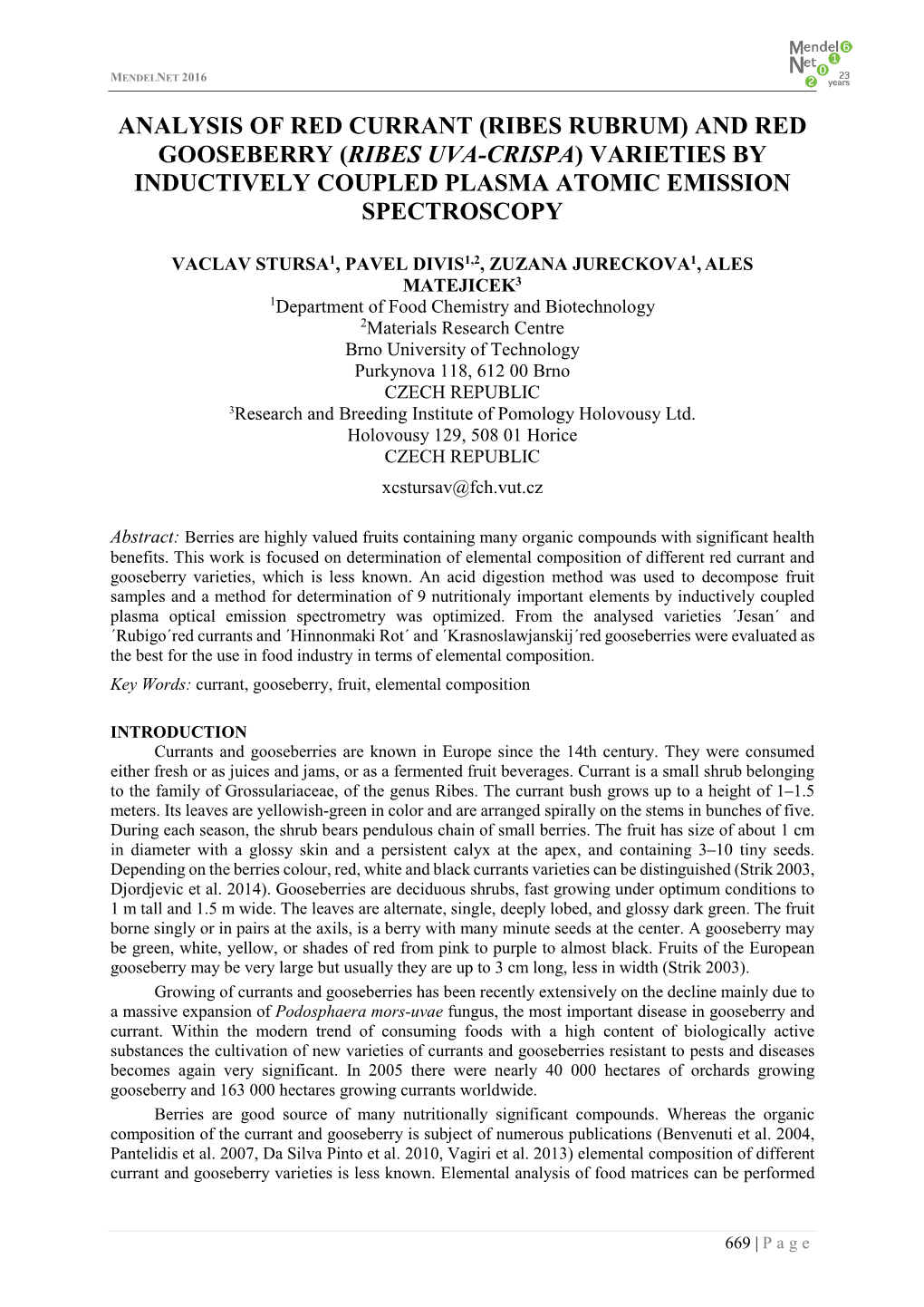 Analysis of Red Currant (Ribes Rubrum) and Red Gooseberry (Ribes Uva-Crispa) Varieties by Inductively Coupled Plasma Atomic Emission Spectroscopy