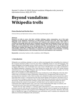Beyond Vandalism: Wikipedia Trolls