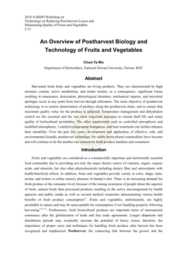 An Overview of Postharvest Biology and Technology of Fruits and Vegetables