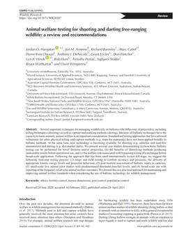 Animal Welfare Testing for Shooting and Darting Free-Ranging Wildlife: a Review and Recommendations