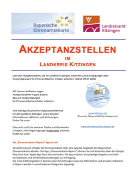 Akzeptanzstellen, Die Im Landkreis Kitzingen Mitwirken Und Ermäßigungen Oder Vergünstigungen Für Ehrenamtskarten-Inhaber Anbieten
