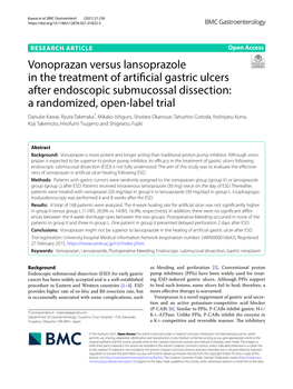 Vonoprazan Versus Lansoprazole in the Treatment of Artificial Gastric Ulcers After Endoscopic Submucossal Dissection