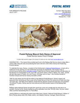 Postal Railway Mascot Gets Stamp of Approval Postal Service Issues Pooch Postage