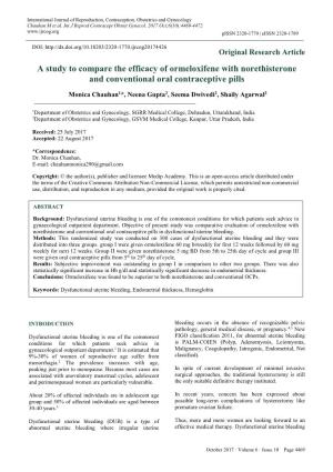 A Study to Compare the Efficacy of Ormeloxifene with Norethisterone and Conventional Oral Contraceptive Pills