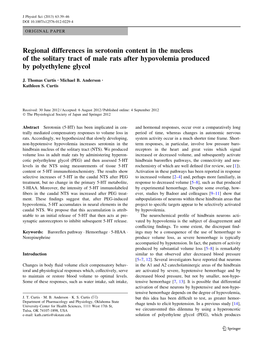 Regional Differences in Serotonin Content in the Nucleus of the Solitary Tract of Male Rats After Hypovolemia Produced by Polyethylene Glycol