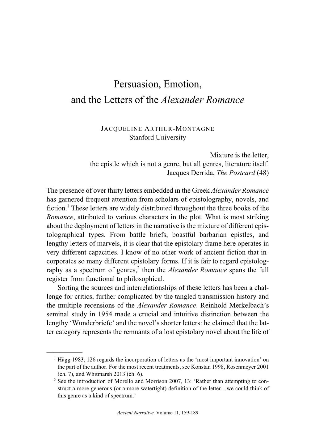 Persuasion, Emotion, and the Letters of the Alexander Romance