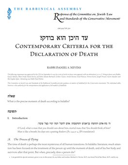 ?Esuc Tuv Ifhv Sg Contemporary Criteria for the Declaration of Death