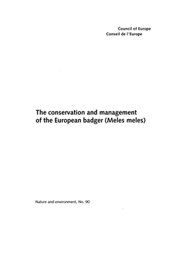 The Conservation and Management of the European Badger (Meles Meles)