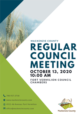 Regular Council Meeting October 13, 2020 10:00 Am Fort Vermilion Council Chambers