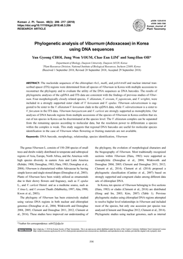 Phylogenetic Analysis of Viburnum (Adoxaceae) in Korea Using DNA Sequences