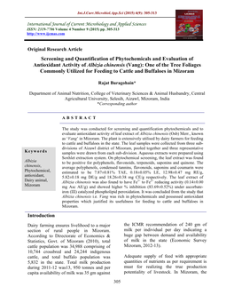 Screening and Quantification of Phytochemicals and Evaluation Of
