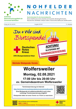 Wolfersweiler Montag, 02.08.2021 17:00 Uhr Bis 20:00 Uhr Ev