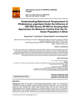 Understanding Behavioural Temperament of Phlebotomus