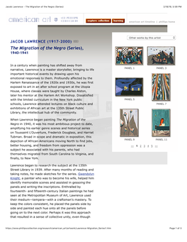 Jacob Lawrence - the Migration of the Negro (Series) 2/18/19, 5�59 PM