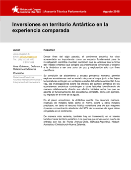 Inversiones En Territorio Antártico En La Experiencia Comparada
