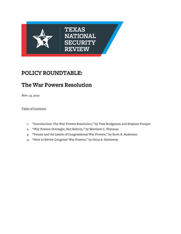 POLICY ROUNDTABLE: the War Powers Resolution