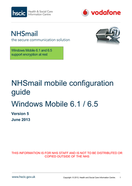 Nhsmail Mobile Configuration Guide Windows Mobile 6.1 / 6.5 Version 5 June 2013