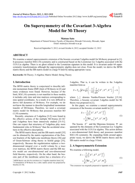 On Supersymmetry of the Covariant 3-Algebra Model for M-Theory