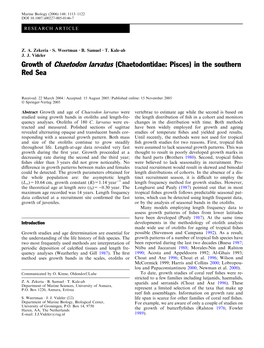 Growth of Chaetodon Larvatus (Chaetodontidae: Pisces) in the Southern Red Sea