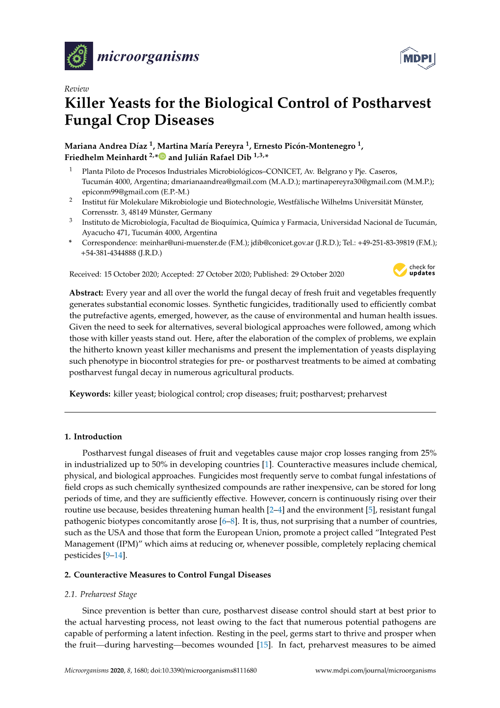 Killer Yeasts for the Biological Control of Postharvest Fungal Crop Diseases