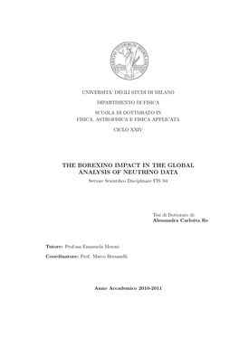 THE BOREXINO IMPACT in the GLOBAL ANALYSIS of NEUTRINO DATA Settore Scientiﬁco Disciplinare FIS/04